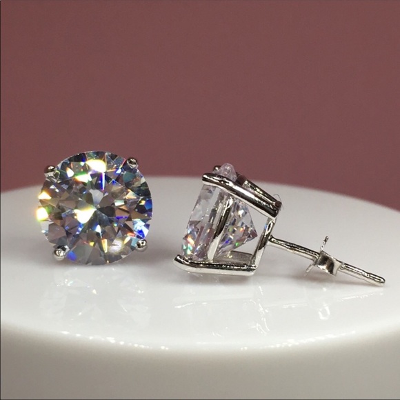 14k white gold diamond stud earrings round cut D VSS1 over - Picture 8 of 11